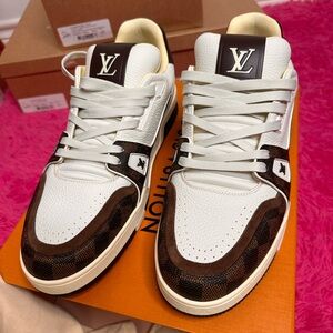 Louis Vuitton White and Brown Checkered Sneakers
